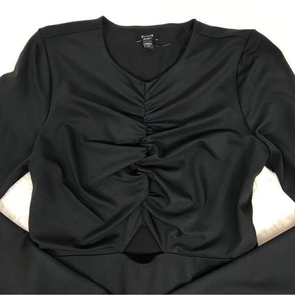 EXPRESS Black Fitted Long Sleeve Cutout Dress Bodycon Ruched Size‎ XS Large New - Picture 4 of 11